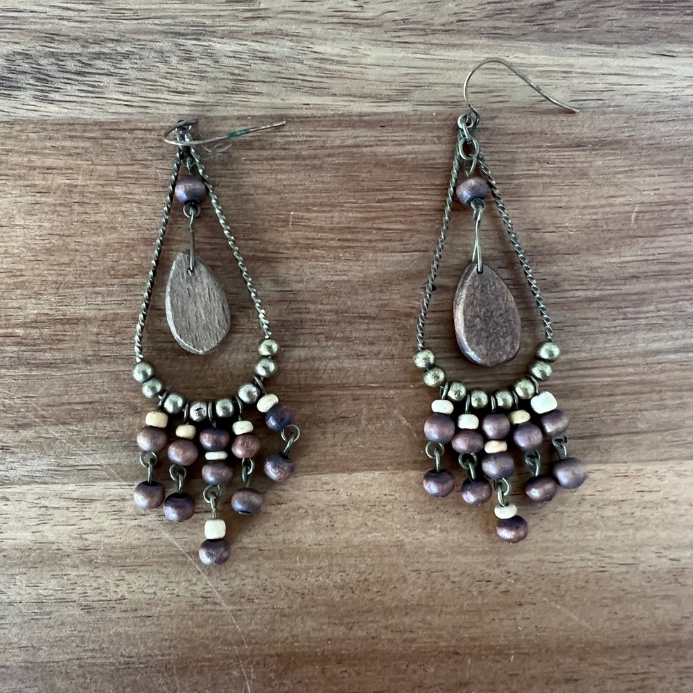 Vintage brass and wood earrings